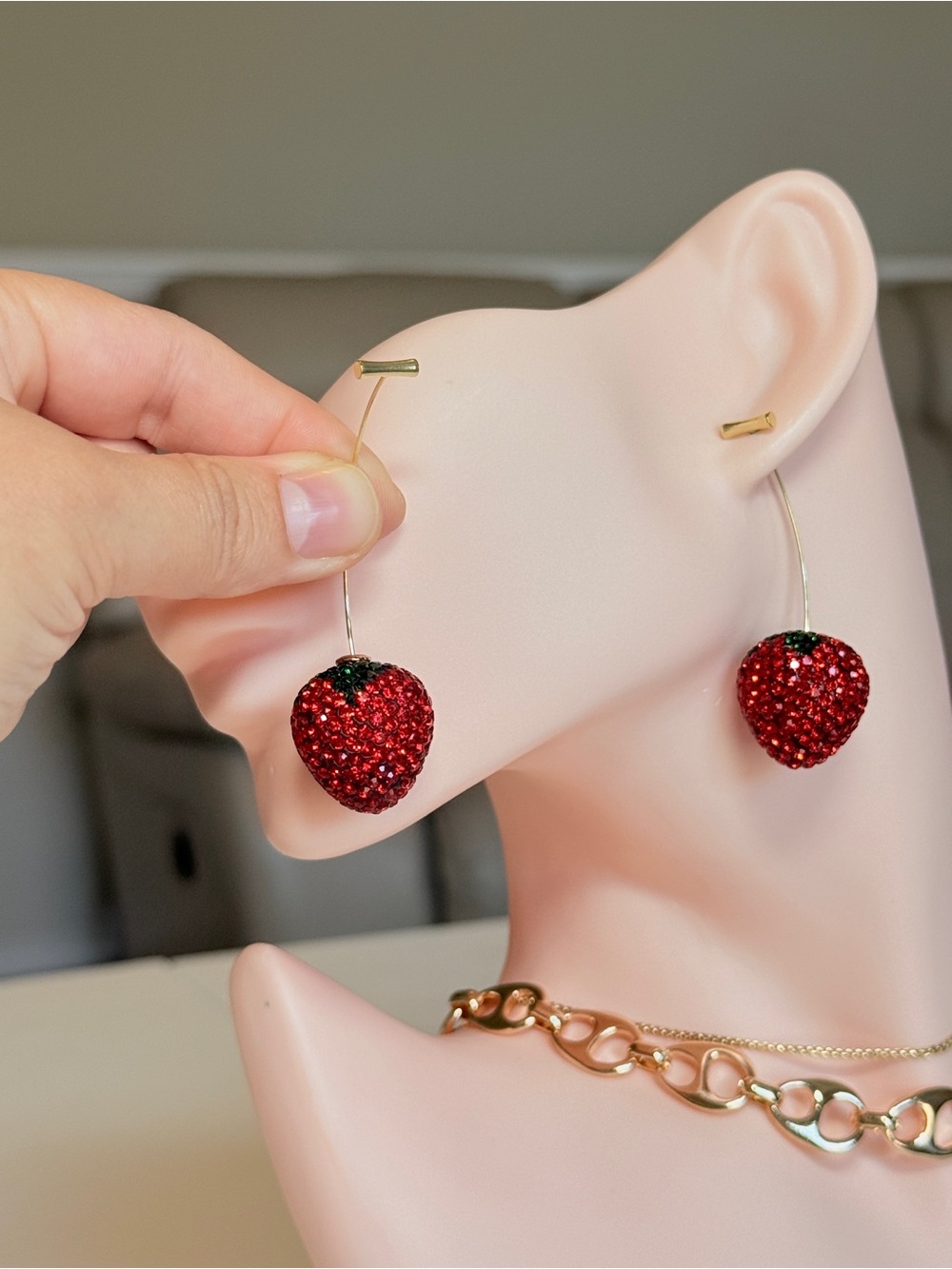 Red Crystal Strawberry Drop Earrings